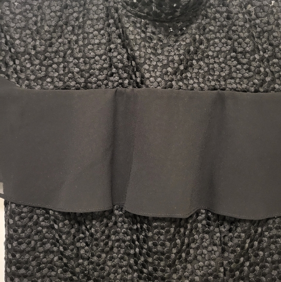 Monique Lhuillier Embroidered Floral Lace Dress Mock Neck Ruffles Black Size 2 - Picture 5 of 14